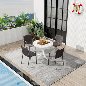 English Elm Summer 5 Piece Stackable Polypropylene Outdoor Dining Set with Round Table for Patios Warm Grey,White W3450S00023