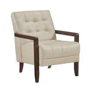 English Elm Modern Tufted Leather Accent Chair with Walnut Wood Frame, Upholstered Seat, Compact Stylish Design Beige 28 L x 21 W x 25.75 H B011P271921