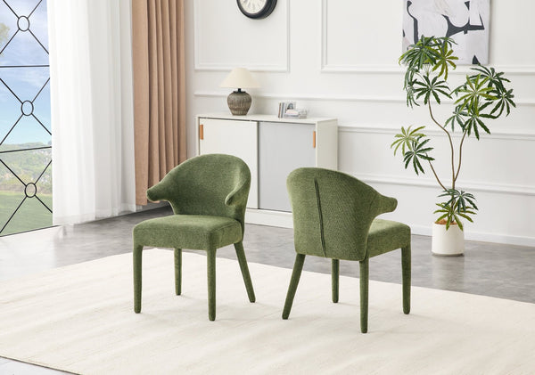 English Elm Modern Chenille Linen Accent Chair Sculptural Hollow Back Swivel Seat for Dining Vanity Green W3493P456222