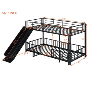 English Elm Twin Twin over Twin metal bunk bed with slide, guardrails and convertible loft design for safety and playfulness Black SF000169AAB