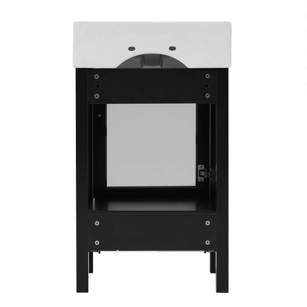 English Elm 20-Inch modern bathroom vanity with ceramic sink, soft-close door and ample storage for small spaces Black WF324691AAB