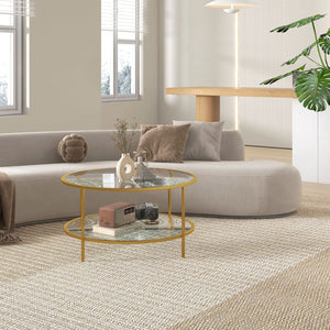 English Elm Homcom Elegant Gold Round Side Table With Two-Tier Tempered Glass Shelves For Stylish Living Rooms W2225P217455