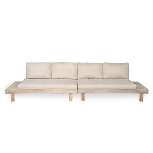 English Elm Christopher Knight Home® - Topia Outdoor 2-Seater Left & Right Sectional Sofa Set with Built-In Side Tables, Sand Cushions, Removable Covers, Acacia Wood Finish N773P328916S