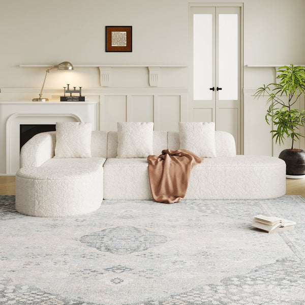 English Elm 111.8-Inch Curved Modular Sofa - Luxurious L-Shaped Design With Lychee-Textured Fabric & Pillows W834S00541