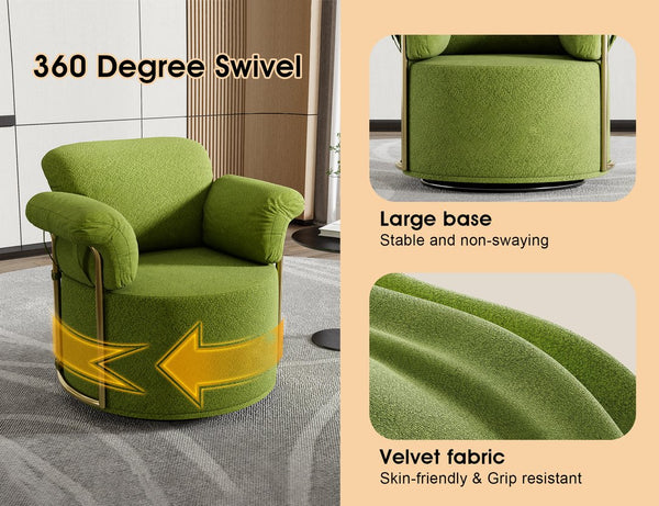 English Elm 360 Degree Square Swivel Accent Chair - Plush Boucle Upholstered Armchair With Gold Legs For Comfort W2012P319054