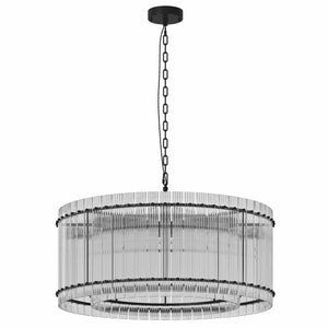English Elm 37" Modern Round Crystal Chandelier, 2-Tier 8-Light LED Semi-Flush, Dimmable Touch Control, Adjustable Height Black W1340P332559