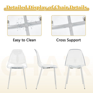 English Elm Table Oval Tempered Glass 7-piece Dining Set with Six Clear Chairs Silver Base W1151S04746