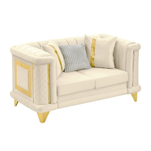 English Elm 69 Inch Velvet Tufted Loveseat with Gold Steel Trim Victorian Glam Sofa for Living Room W1191S00110