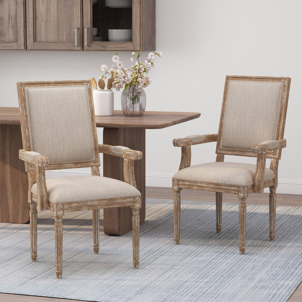 English Elm Christopher Knight Home® - Upholstered Dining Chair Set of 2 with Rubber Wood Legs, French Country Queen Anne Style Comfort and Flair Beige+Natural 71239.00BGENTL