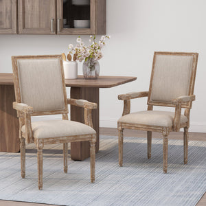 English Elm Christopher Knight Home® - Upholstered Dining Chair Set of 2 with Rubber Wood Legs, French Country Queen Anne Style Comfort and Flair Beige+Natural 71239.00BGENTL