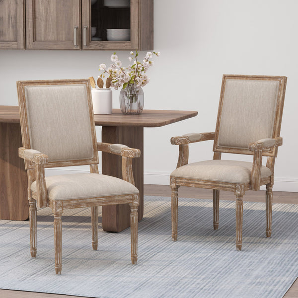 English Elm Christopher Knight Home® - Upholstered Dining Chair Set of 2 with Rubber Wood Legs, French Country Queen Anne Style Comfort and Flair Beige+Natural 71239.00BGENTL