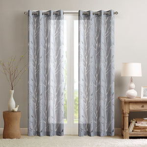 JLA Home Madison Park - Grommet Sheer Curtain with Burnout Bird & Branch Motif, Silver Grommets, Soft Sunlight Filter 84 L x 50 W x 0.13H MP40-3595