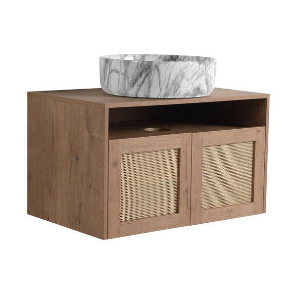 English Elm 30" Wall Mounted Bathroom Vanity Oak Finish Ceramic Art Sink Soft Close Storage W999S00493