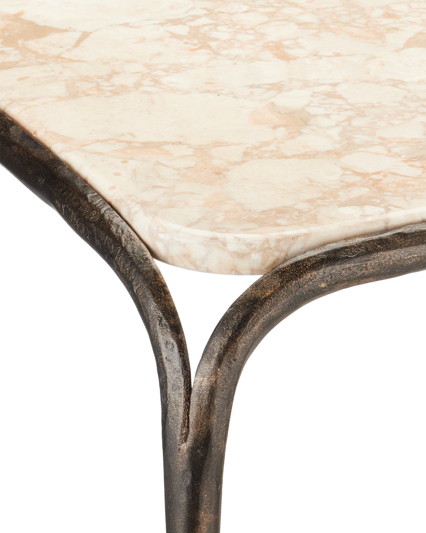 Currey & Company Crema Side Table: Industrial Elegance With Hand-forged Bronze Frame And Stunning Crema Marble Top Natural Marble ,Iron 4000-0221-currey-company
