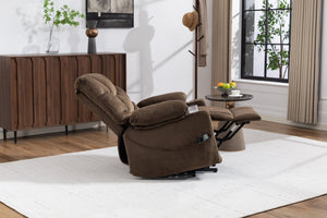 English Elm Ultra Wide Velvet Swivel Lounge Chair with Massage Heating and Powered Lift Assist Brown W547P425984