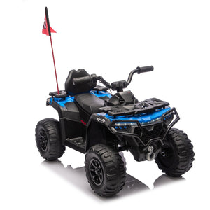 English Elm 24v Kids Electric Ride-on Atv with Dual Motors Bluetooth Led Lights and Flag Poles Blue W1578P305894