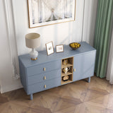 Hearth and Haven Hike Dresser with 3 Open Storages, 3 Drawers and Leather Handles, Blue W1781P148585