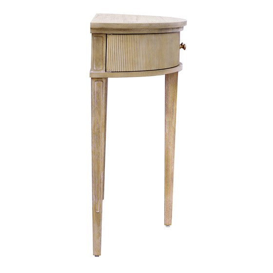 English Elm Storage Console Table Reclaimed Wheat 36" — Vintage Demilune Entry Accent w/ Fluted Doors & Bronze Knobs B035P148426