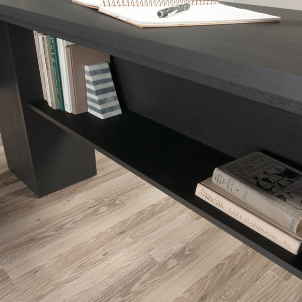 English Elm L-Shaped Desk In Sleek Black Finish - Space-Saving Design With Storage & Cable Management Features B356P402735