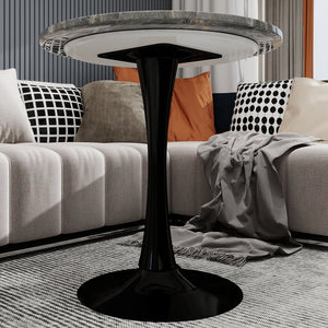 English Elm Marble-Top Round Side Table With Tapered Pedestal Base – Modern Scandinavian Minimalist Accent Piece W1935P353512