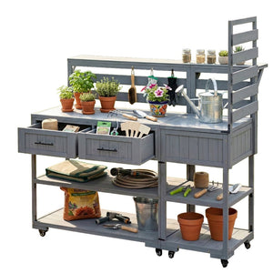 English Elm Topmax Modular Fir Wood Outdoor Kitchen Cart Stainless Steel Prep Station Gray N717P417963E