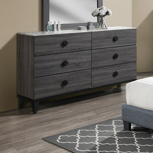 English Elm Modern Chest of Drawers with Faux Marble Top and Black Square Hardware - 4-Drawer Storage Accent Piece Gray,Grey 19 L x 34 W x 65 H B011P395427