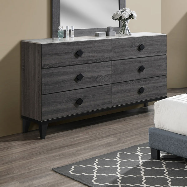 English Elm Modern Chest of Drawers with Faux Marble Top and Black Square Hardware - 4-Drawer Storage Accent Piece Gray,Grey 19 L x 34 W x 65 H B011P395427