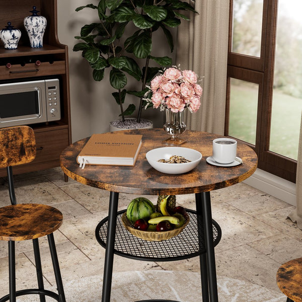 English Elm Bar 3-Piece Dining Set with Stools and Backrests, MDF & Metal Farmhouse Design, Space-Saving Pair Brown W57868878