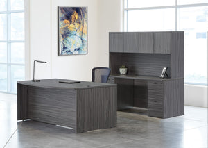 OSP Home Furnishings Napa U Shape Executive Desk with Hutch Overhead Storage and Locking File Drawers 71" NAPSGW-TYP12