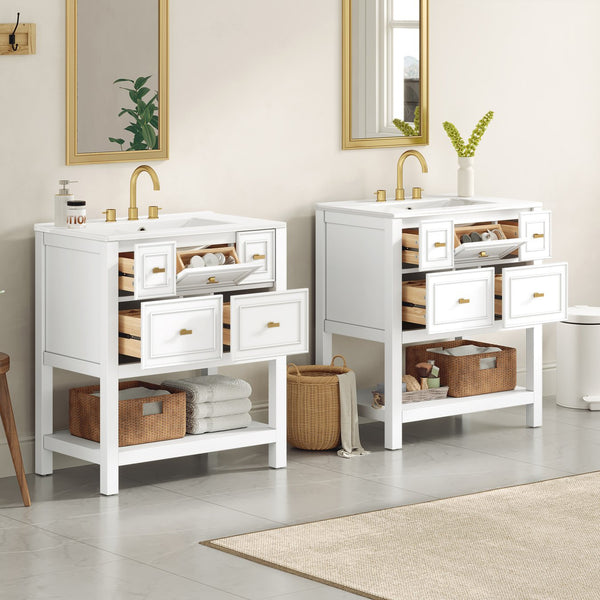 English Elm 60'' Elegant Bathroom Vanity Set With Ceramic Sink, Solid Wood Frame, Ample Storage & Modern Design N710SS00004K