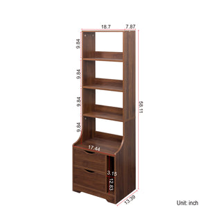 English Elm Night Multi-Function Nightstand with 2 Drawers and 4-Tier Bookshelf Vertical Space Saver Walnut W331P248063