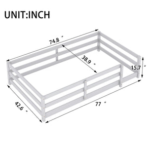 English Elm Twin Pine Montessori Floor Bed with Safety Fence — Grey Low-Profile Kids Twin Frame, 77"x38.9" Interior W1820P369890