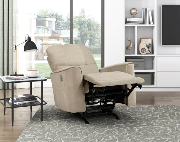 English Elm Modern Power Rocker Recliner in Light Brown Velvet — Button Recline, Gentle Rock, Solid Wood Frame B011P264607