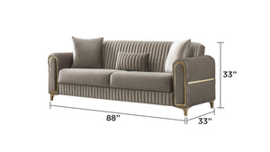 English Elm Melody Modern Contemporary Velvet 3-Piece Seating Set With Sleeper Functionality In Elegant Taupe B009S01957