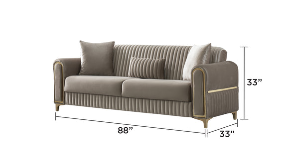 English Elm Melody Modern Velvet 2Pc Sofa & Loveseat Set - Convertible Sleeper With Storage & Gold Accents B009S01527