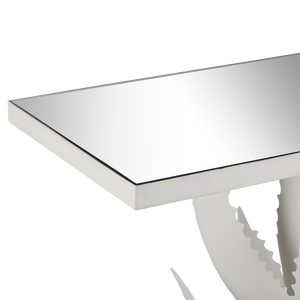Agave White Console Table - Elegant Wrought Iron Design with Mirrored Top, Nature-Inspired Style