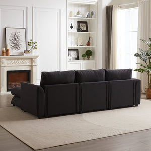 English Elm MH102.2 Modular 102.2" L-Shaped Sectional Sofa with Ottoman, 3 Cushions & Pillows, Upholstered Comfort Black W1193S00137