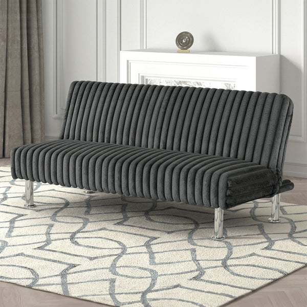 English Elm Charcoal Futon Sofa Bed - Contemporary Convertible Couch with Chrome Metal Support Legs, Foam Comfort Charcoal 67 L x 41 W x 9 H B2741P364367