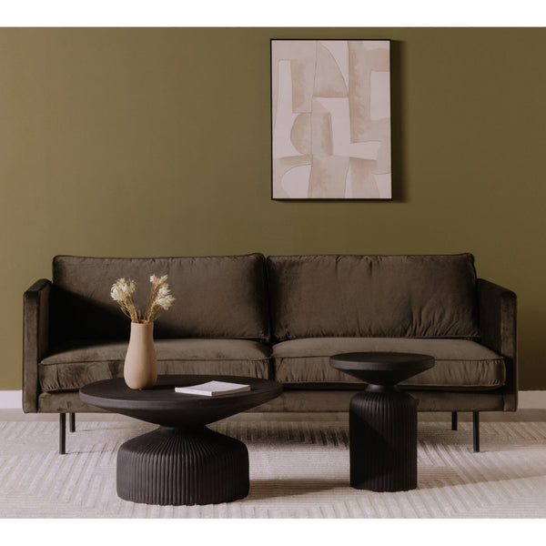 English Elm Yoli Round Aluminum Coffee Table Matte Black Ridged Sculptural Living Room Accent B2769P498406