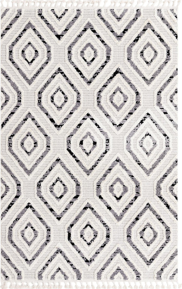 Unique Loom Cherokee Gatlinburg Machine Made Geometric Rug Black and White,  6' 1" x 9' 0"