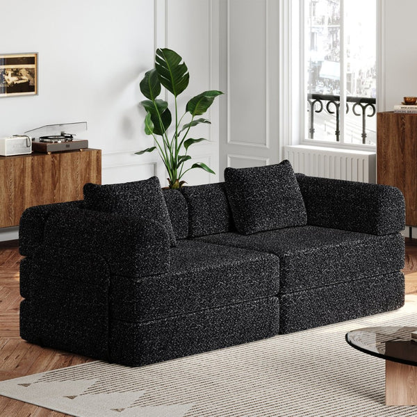 English Elm 72.4-inch Chenille Convertible Floor Sofa Bed with Storage Pockets and Modular Design W3505P355564