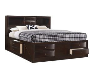 English Elm Dark Sleigh Bed Queen Size Elegant Louis Philippe Wooden Frame with Curved Headboard and Footboard, Classic Bedroom Centerpiece Cherry 81.2 L x 15 W x 34 H B2741S00610