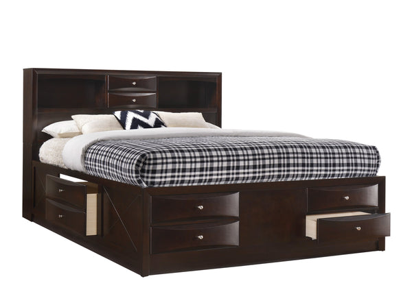 English Elm Dark Sleigh Bed Queen Size Elegant Louis Philippe Wooden Frame with Curved Headboard and Footboard, Classic Bedroom Centerpiece Cherry 81.2 L x 15 W x 34 H B2741S00610