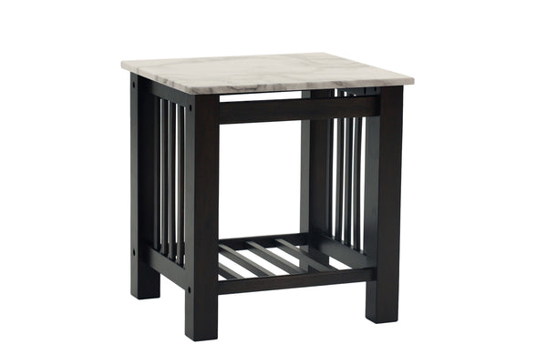 English Elm Contemporary 3pc Occasional Table Set Faux Marble Top Antique Walnut Finish Open Shelf Modern Design B011S01995