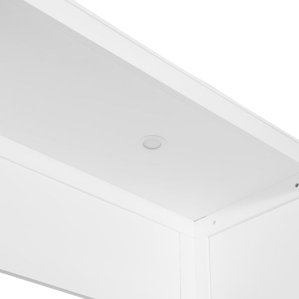 English Elm Full Size Murphy Wall Bed with Wardrobes Desk Drawers and Led Light in White LP000924AAK