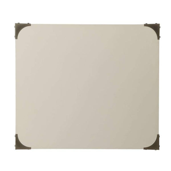 English Elm Side Table featuring Metal Corner Strapping and Flush Mount Drawer Pull for Stylish Accent Décor and Functionality White B016P310488