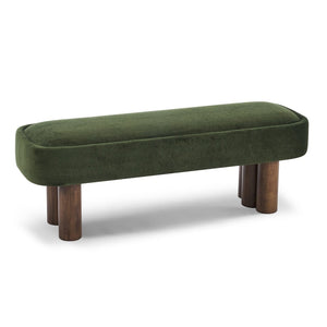 English Elm Indoor Boucle Upholstered Bench with Walnut Legs Textured Khaki Dining Seating Green,Walnut N779P390675G
