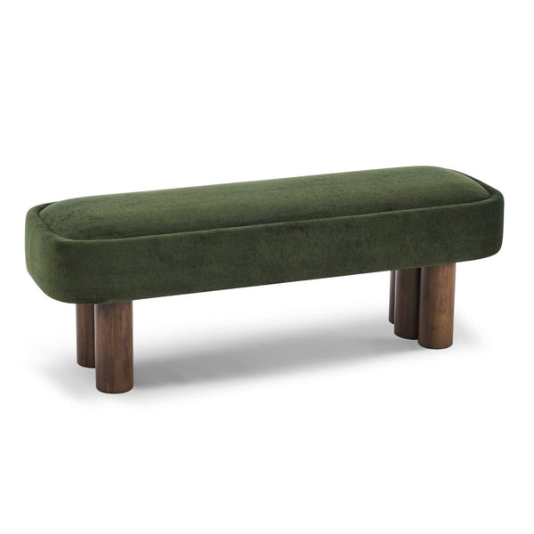 English Elm Indoor Boucle Upholstered Bench with Walnut Legs Textured Khaki Dining Seating Green,Walnut N779P390675G