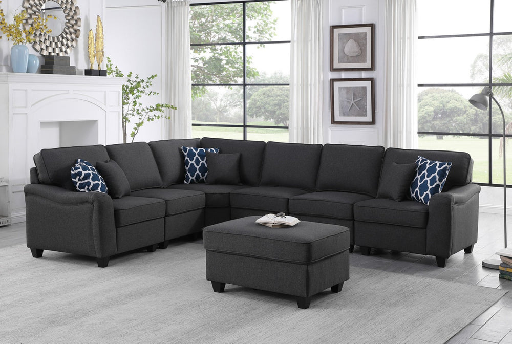 English Elm Luce Seven Piece Modular Sectional with Ottoman in Linen for Open Living Rooms B2749S00093