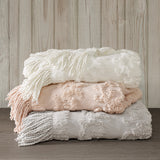 Madison Park Chloe BOHO 100% Cotton Tufted Chenille Lightweight Throw With Fringe Tassel 50" x 60" MP50N-5513 Ivory